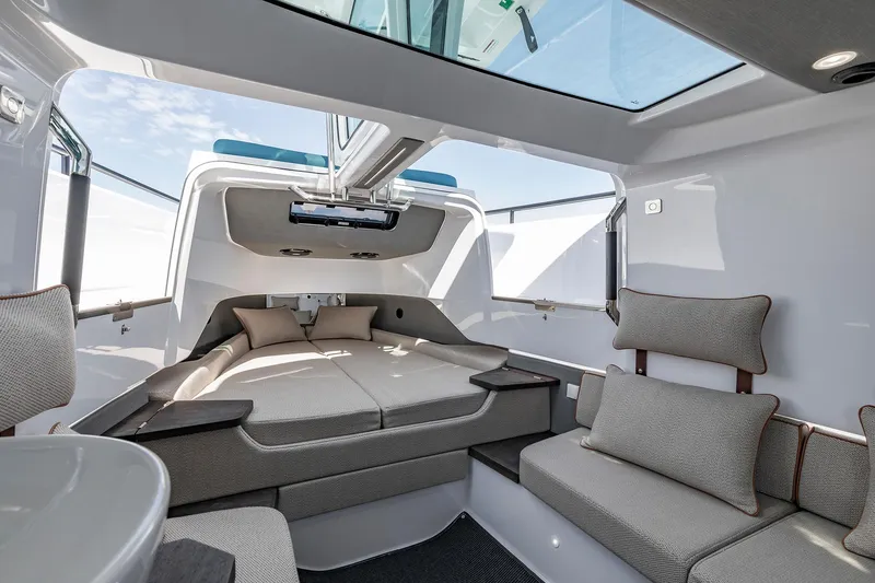 Slide: The Image of 2023 Axopar 37 XC Cross Cabin interior with BRABUS trim and wet bar. - 20