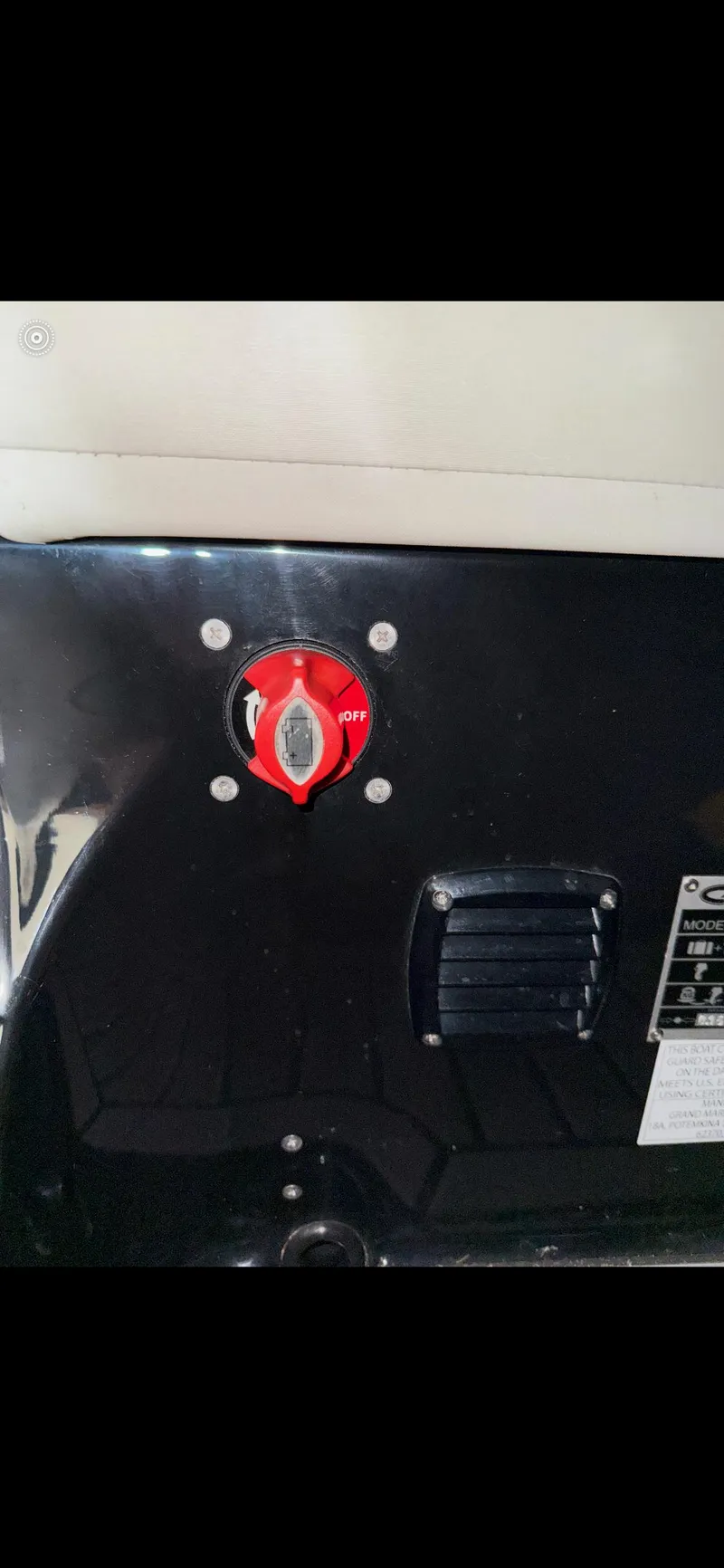 Slide: The Image of 2022 Grand Inflatables G380 boat control panel with red switch and vent. - 15