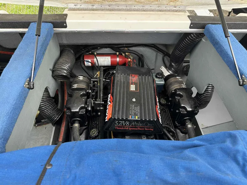 Slide: The Image of Engine compartment of a 1994 Sea Ray 220 Bow Rider with 5.7L V8 engine. - 27