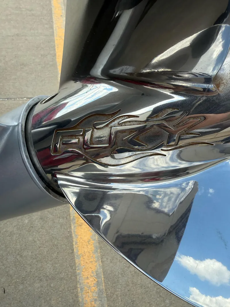 Slide: The Image of Close-up of a shiny propeller with "Fury" engraving, Nitro Z18 Pro 2020 model. - 12