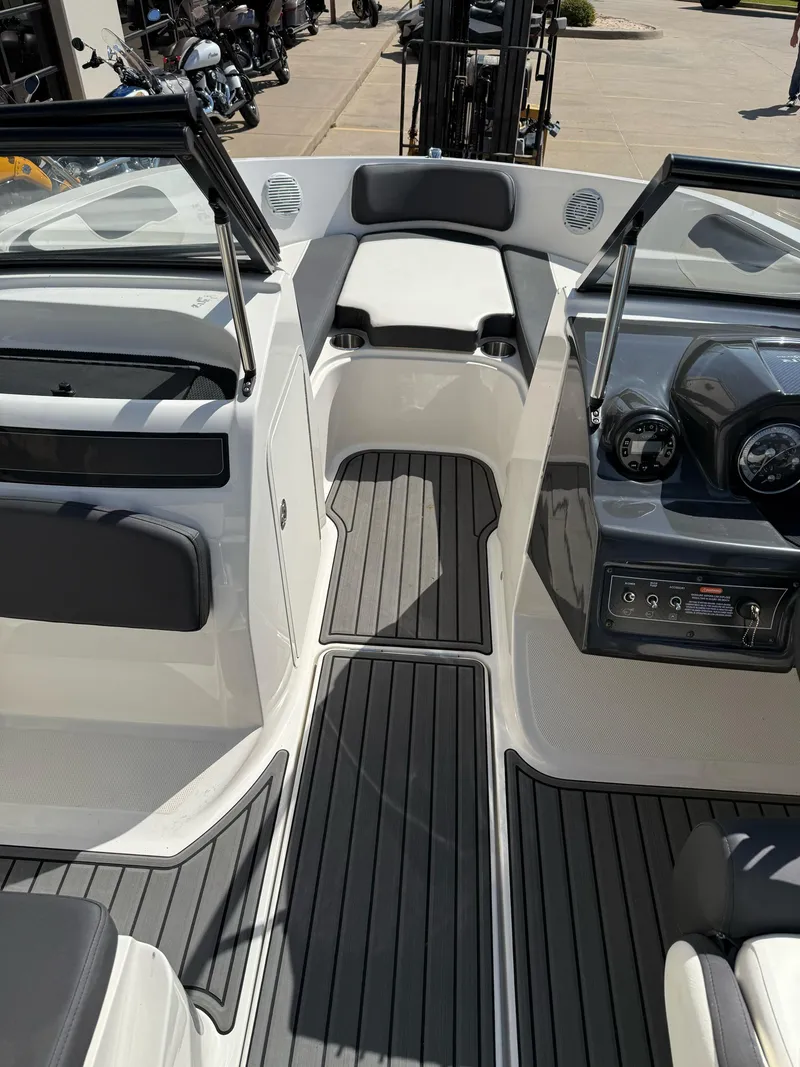 Slide: The Image of 2021 Bayliner VR5 Bowrider I/O interior with sleek seating and modern dashboard. - 13