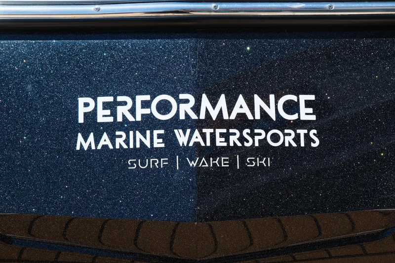 Slide: The Image of 2023 MasterCraft X24 boat with "Performance Marine Watersports" logo for surf, wake, ski activities. - 10
