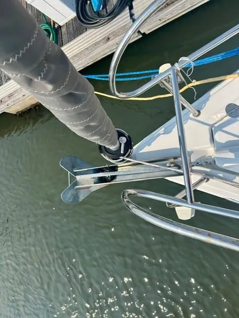 Slide: The Image of Beneteau Oceanis 31 sailboat bow and anchor, docked, 2008 model. - 2