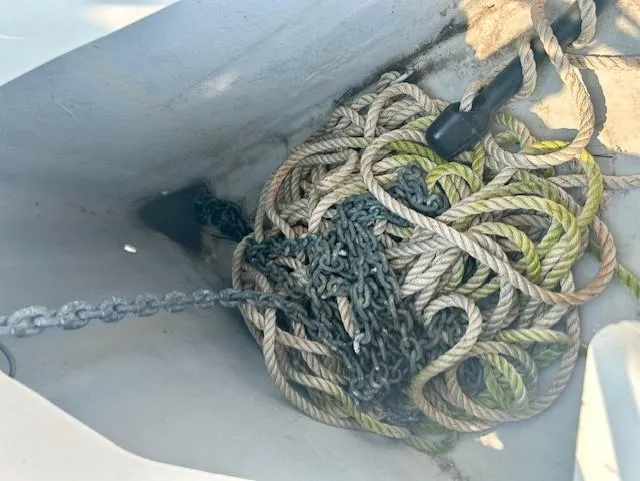 Slide: The Image of Tangled ropes and chain in a Beneteau Oceanis 31 sailboat, 2008 model. - 3