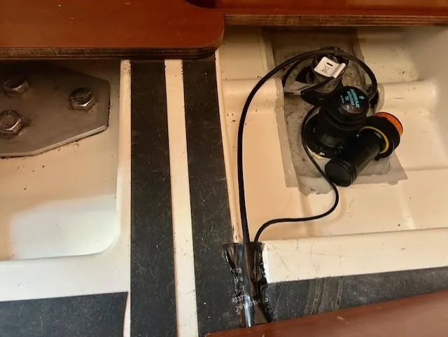 Slide: The Image of Bilge area of 2008 Beneteau Oceanis 31 sailboat with wiring and components visible. - 35