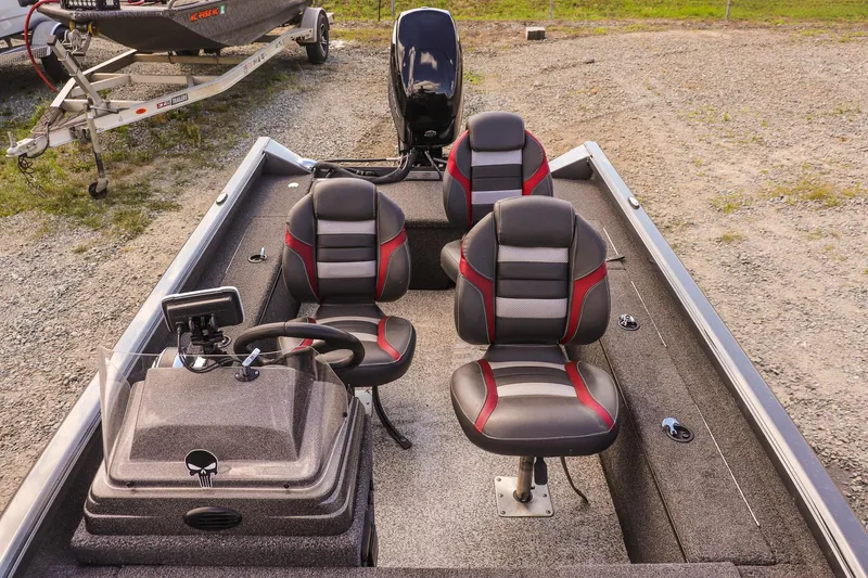 Slide: The Image of 2020 Ranger VS1660 SC boat interior with four seats and steering console. - 23