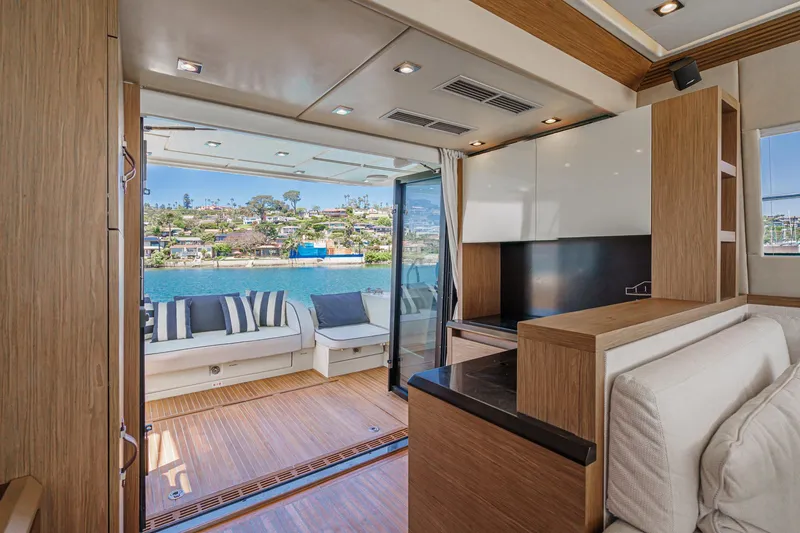 Slide: The Image of Luxurious interior of 2017 Beneteau Monte Carlo 5 MC5 yacht with scenic water view. - 31