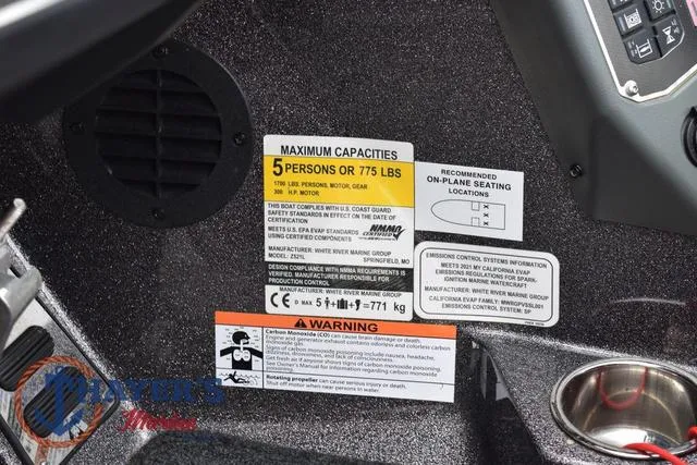 Slide: The Image of 2021 Ranger Z521L capacity label showing maximum 5 persons or 775 lbs limit. - 19