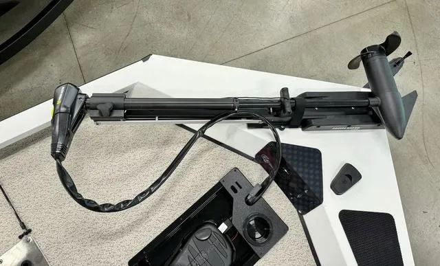 Slide: The Image of Trolling motor on 2025 G3 Sportsman 1710 boat, mounted on deck. - 7