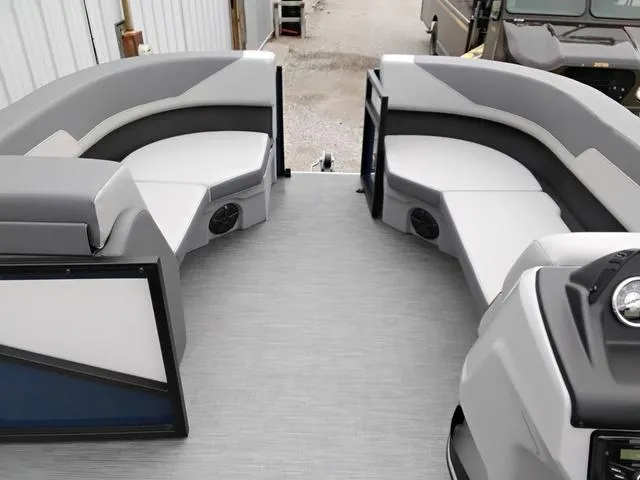 Slide: The Image of 2025 Lowe LS 190 boat interior with gray seating and modern design. - 7