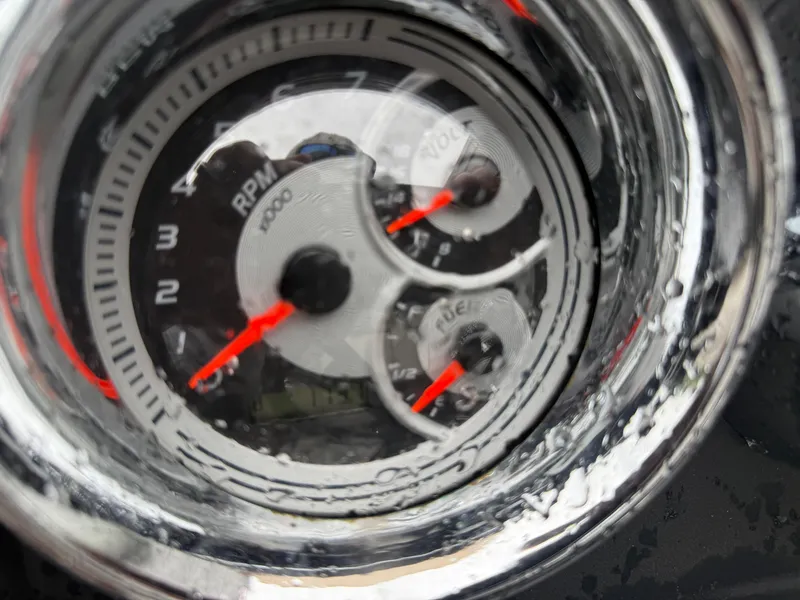 Slide: The Image of Close-up of a wet speedometer on a 2020 Avalon 2585 Catalina Rear Fish boat. - 18