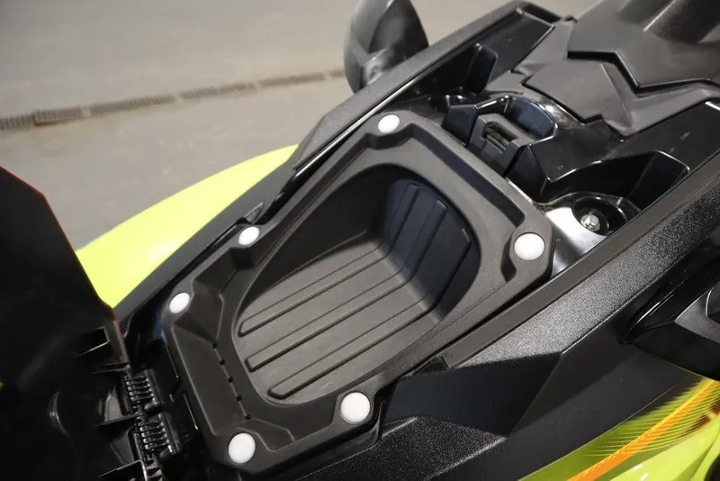 Slide: The Image of 2021 Yamaha WaveRunner EXR® storage compartment, black interior, open view. - 13