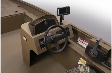 Slide: The Image of 2021 G3 20 SC boat console with steering wheel and navigation system. - 11