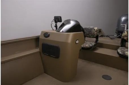 Slide: The Image of 2021 G3 20 SC boat interior with console and camo seats. - 4