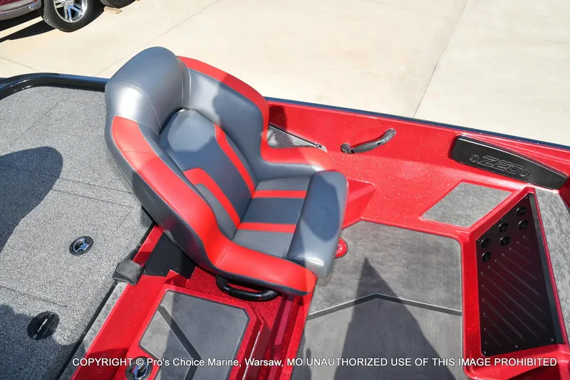 Slide: The Image of Red and gray seat in 2025 Nitro Z20 XL Pro boat interior. - 46