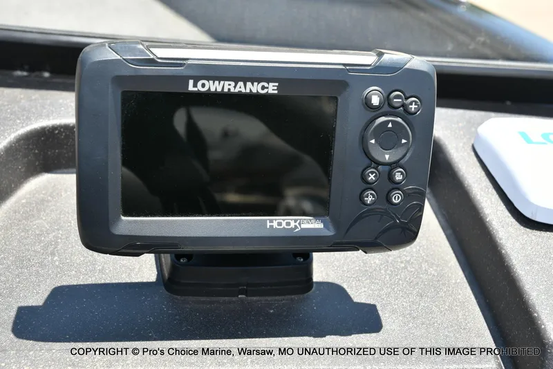 Slide: The Image of Lowrance Hook Reveal fish finder on 2023 Tracker Pro Guide V-175 Combo boat dashboard. - 10