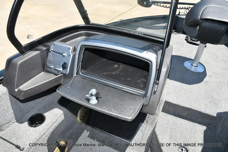 Slide: The Image of 2023 Tracker Pro Guide V-175 Combo boat interior with open storage compartment. - 46