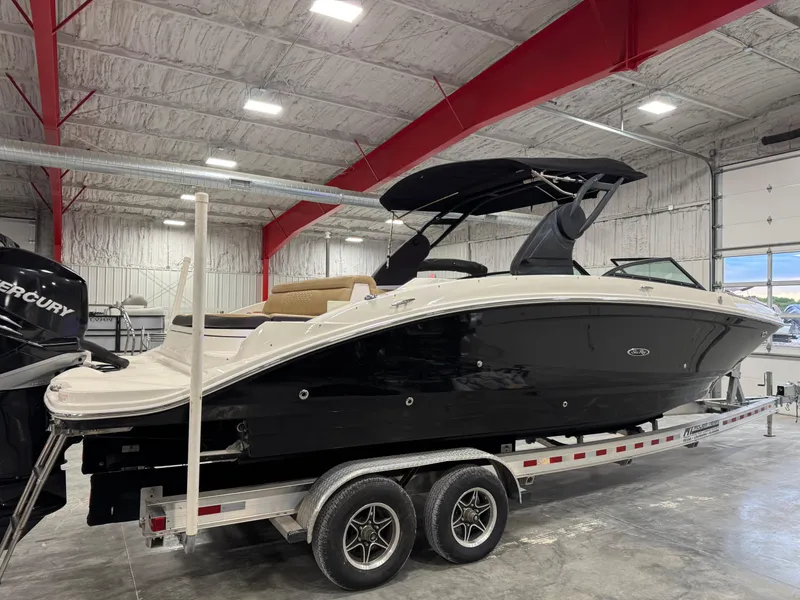 Slide: The Image of 2018 Sea Ray 270 SDX boat on trailer in indoor storage facility. - 4