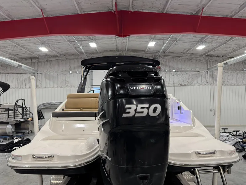 Slide: The Image of 2018 Sea Ray 270 SDX boat with 350 Verado engine in a storage facility. - 5