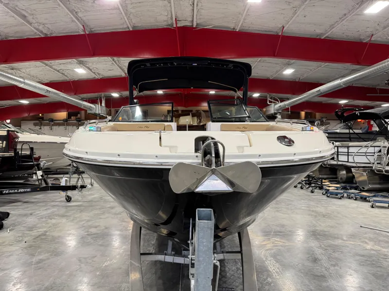 Slide: The Image of 2018 Sea Ray 270 SDX boat in indoor storage, front view. - 6