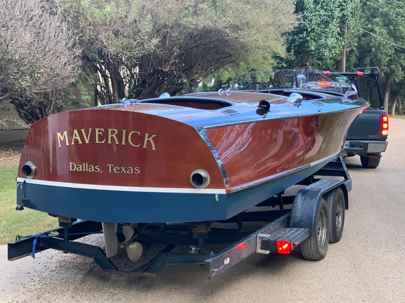 Slide: The Image of 1981 Hugh Saint Shearliner 27 boat named "Maverick" on trailer, Dallas, Texas. - 3