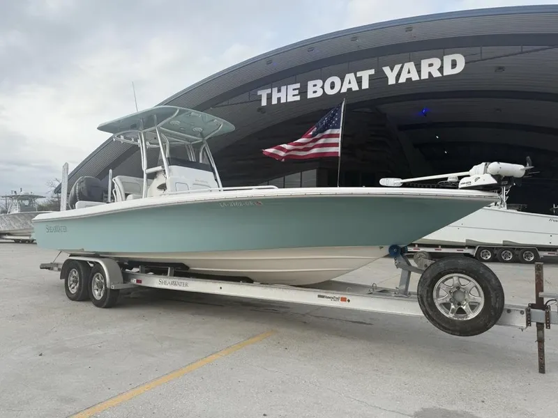 Slide: The Image of 2017 ShearWater 270 Carolina Flare boat on trailer at The Boat Yard. - 3