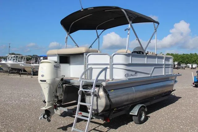 Slide: The Image of 2019 Misty Harbor Adventure CF A-1885CF pontoon boat with Suzuki outboard motor. - 4