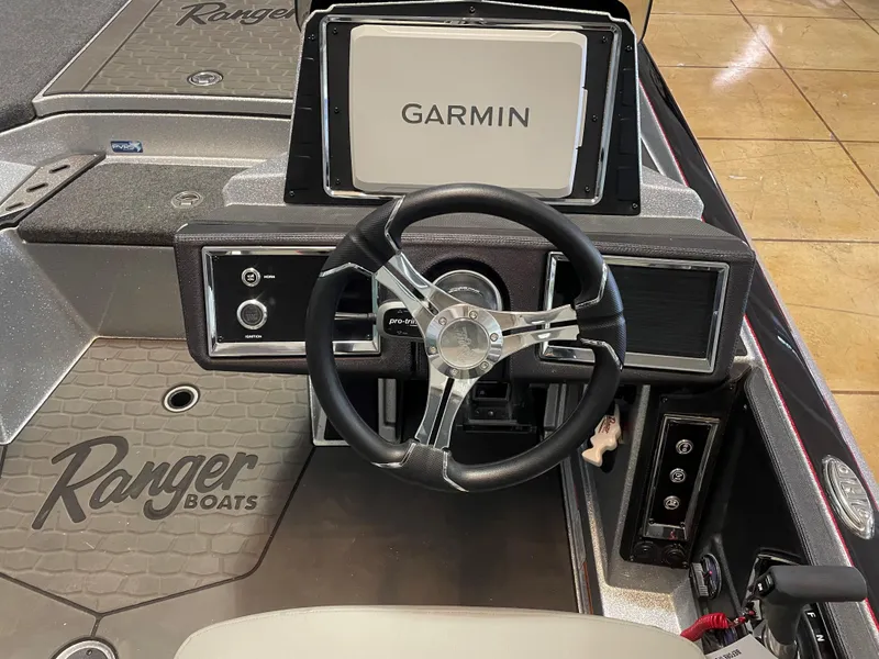 Slide: The Image of 2025 Ranger Z521R Cup-Equipped boat dashboard with Garmin navigation system. - 10