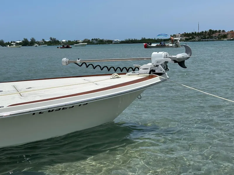 Slide: The Image of 2024 Islamorada Boatworks Morada 18 in shallow water with trolling motor. - 6