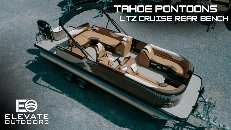 Slide: The Image of 2025 Tahoe Pontoon LTZ Cruise Rear Bench on display, featuring luxurious seating and sleek design. - 0