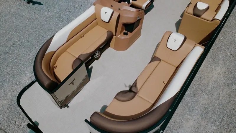 Slide: The Image of 2025 Tahoe Pontoon LTZ Cruise Rear Bench with luxurious seating and modern design. - 4