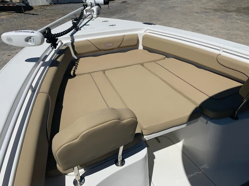 Slide: The Image of 2018 Sea Hunt Gamefish 27 Forward Seating with tan cushions and spacious layout. - 16