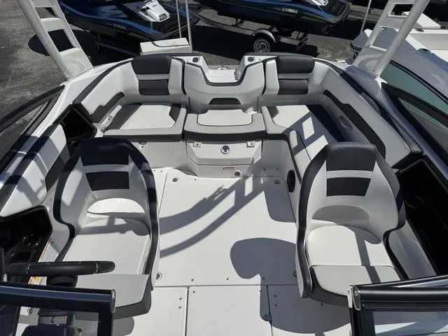 Slide: The Image of 2024 Yamaha Boats 195S interior with sleek seating and modern design. - 14