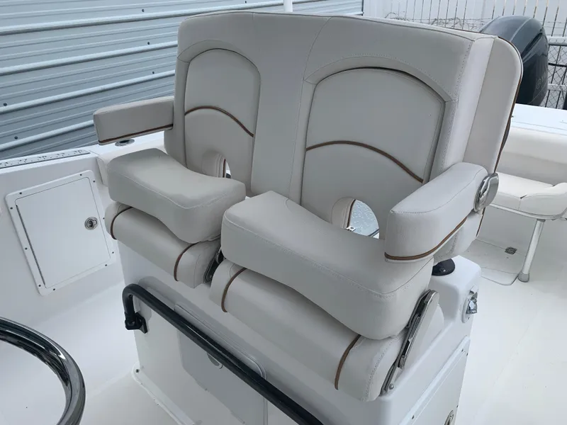 Slide: The Image of 2020 Sea Hunt Gamefish 27 Forward Seating, featuring luxurious dual captain's chairs. - 10