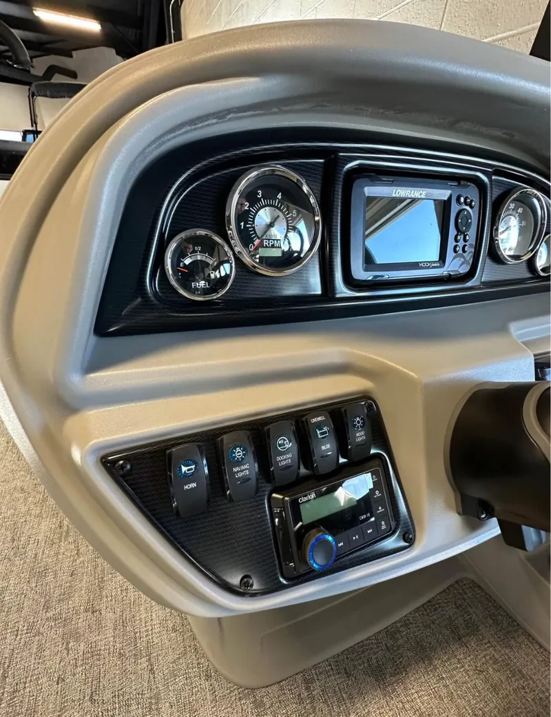 Slide: The Image of Dashboard of 2025 South Bay 222 RS LE Apex Edition with gauges and controls. - 8