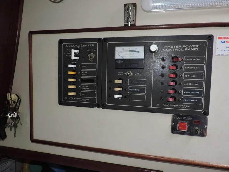 Slide: The Image of Electrical control panel on a 1982 Custom Wings 33 Ketch sailboat. - 14