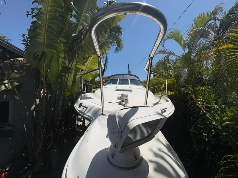 Slide: The Image of 1996 Sea Ray Sundancer 350 yacht surrounded by lush tropical foliage. - 3