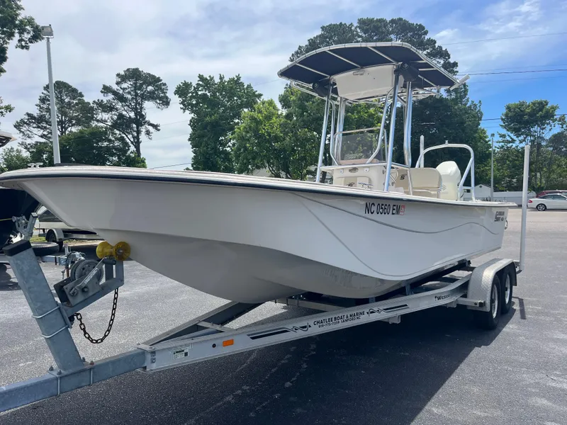 Slide: The Image of 2019 Carolina Skiff 238 DLV boat on trailer, parked outdoors. - 4