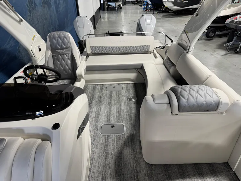 Slide: The Image of Luxurious interior of 2026 Bennington 27 RXSBAT2 pontoon boat with plush seating and modern design. - 10