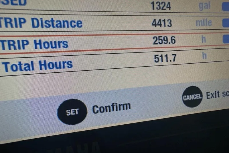 Slide: The Image of Dashboard display showing trip distance, hours, and total hours for 2019 Ranger R27 LE. - 32