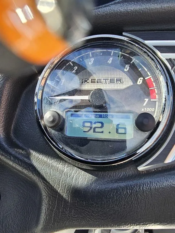 Slide: The Image of Close-up of 2020 Skeeter FXR21 speedometer displaying 92.6 hours. - 5