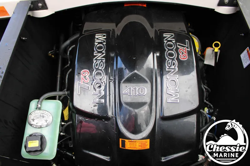 Slide: The Image of 2017 Malibu Wakesetter 20 VTX Monsoon 6.2L engine, 410 horsepower, Chessie Marine logo. - 16