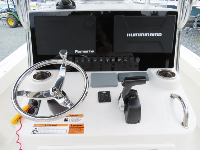 Slide: The Image of 2021 Parker 2300 Special Edition boat console with Raymarine and Humminbird electronics. - 16