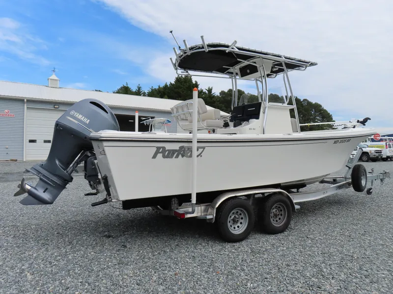 Slide: The Image of 2021 Parker 2300 Special Edition boat on trailer, parked outdoors. - 3