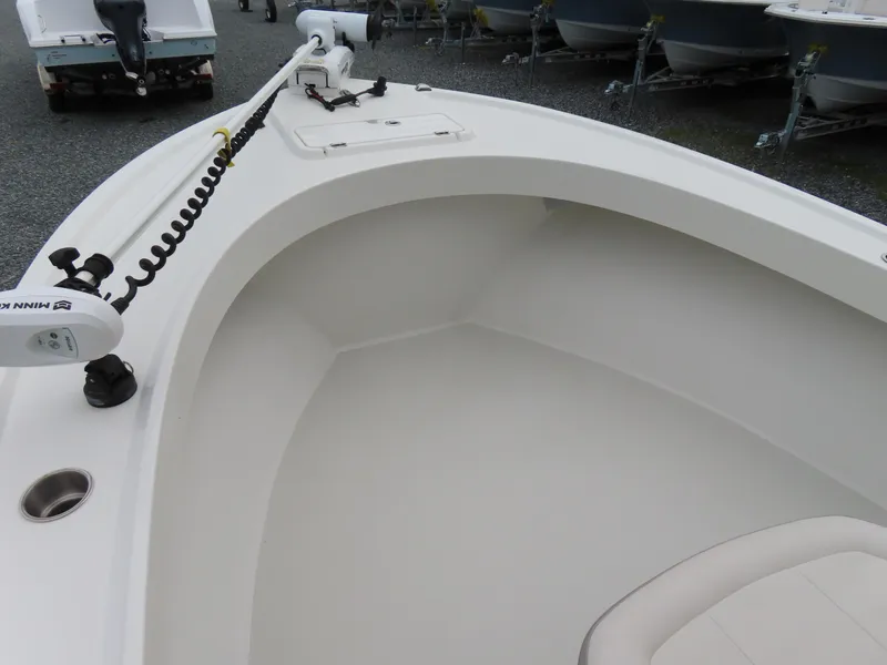 Slide: The Image of 2021 Parker 2300 Special Edition boat interior with trolling motor, white finish. - 8