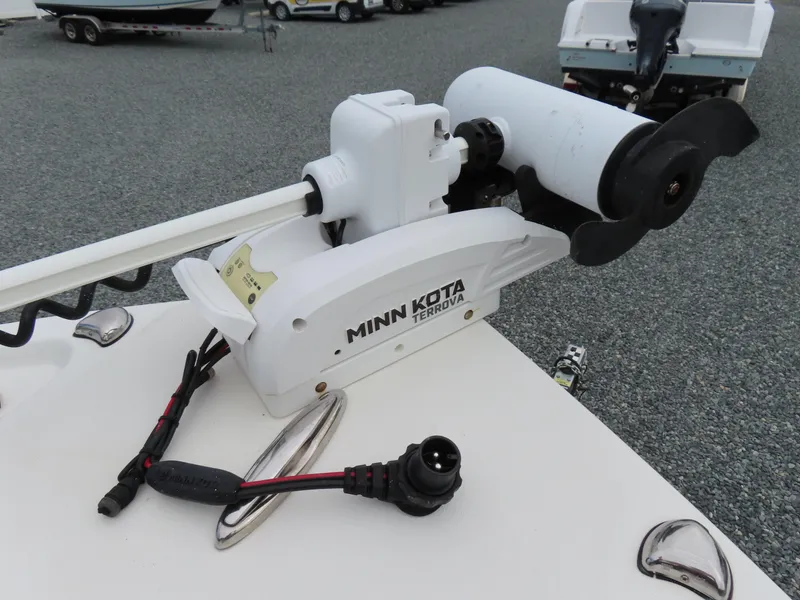 Slide: The Image of Minn Kota Terrova motor on 2021 Parker 2300 Special Edition boat deck. - 9