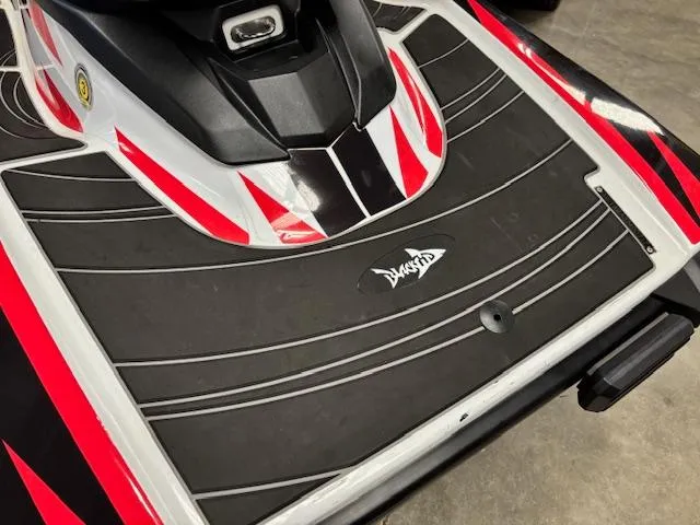 Slide: The Image of 2017 Yamaha WaveRunner EX with red and black design, rear deck view. - 8