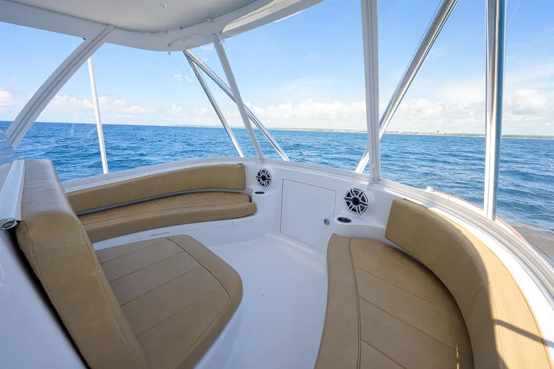Slide: The Image of Interior view of 2022 F&S 58 Custom Carolina yacht with ocean backdrop. - 16