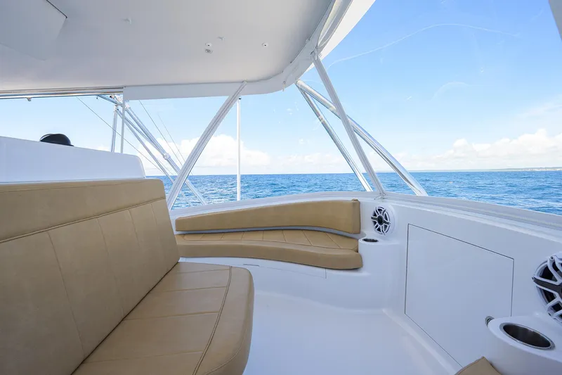 Slide: The Image of Interior view of 2022 F&S 58 Custom Carolina yacht with ocean backdrop. - 17