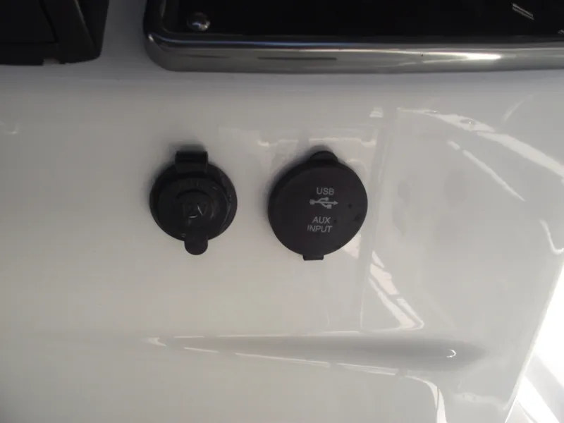 Slide: The Image of USB and auxiliary input ports on 2022 NauticStar 191 Hybrid boat. - 28
